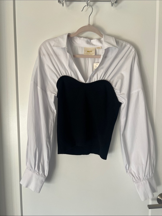 Maeve Tops - Maeve White Shirt with Black Bustier Layered Top